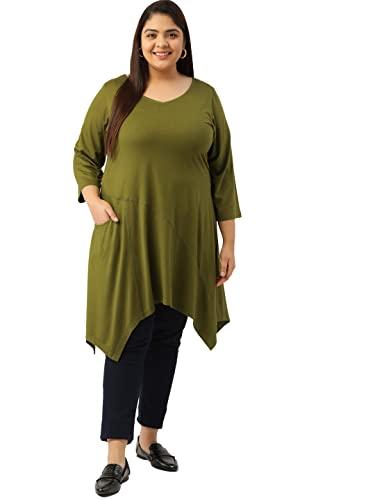 therebelinme plus size women's olive green solid color longline top(xxxxxxl)