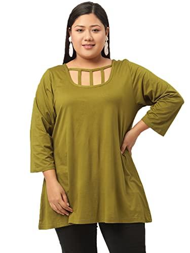 therebelinme plus size women's olive green solid color neck out detail knitted top(xxl)