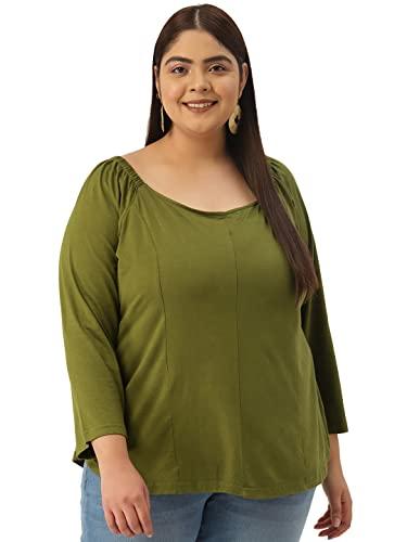 therebelinme plus size women's olive green solid color sweetheart neck knitted top(xxl)