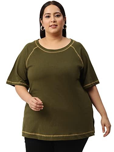 therebelinme plus size women's olive solid color cotton knitted t-shirt(xxxl)