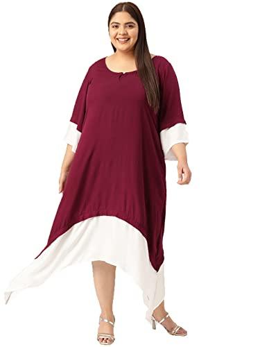therebelinme plus size women's plum & white color block asymmetric dress(xl)