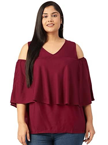 therebelinme plus size women's plum solid color woven layered top(xxxxl)