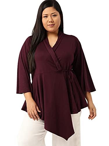 therebelinme plus size women's purple solid color asymmetric wrap top(xxl)