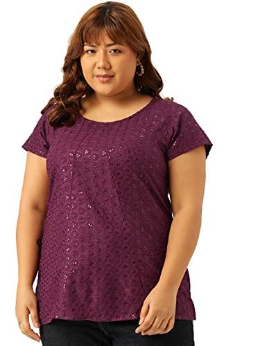 therebelinme plus size women's purple solid color embroidered top(xxl)