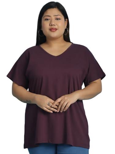 therebelinme plus size women's purple solid color v-neck cotton knitted t-shirt-(xxxxxxl)