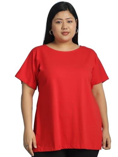 therebelinme plus size women's red solid color cotton knitted kimono sleeve t-shirt-(xxxxxl)