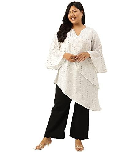 therebelinme plus size women's white polka dot printed layered longline top(xxxxxl)