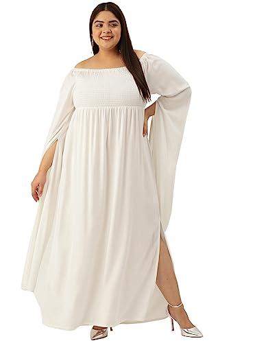 therebelinme plus size women's white solid color extended sleeve maxi dress(xxxxl)