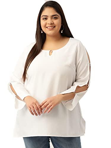 therebelinme plus size women's white solid color keyhole neck top(xxxxl)