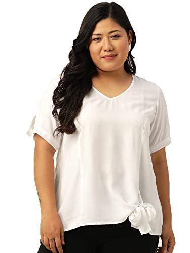 therebelinme plus size women's white solid color knot detail woven top(xxxxxxl)