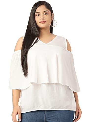 therebelinme plus size women's white solid color woven layered top(xxxxxxl)