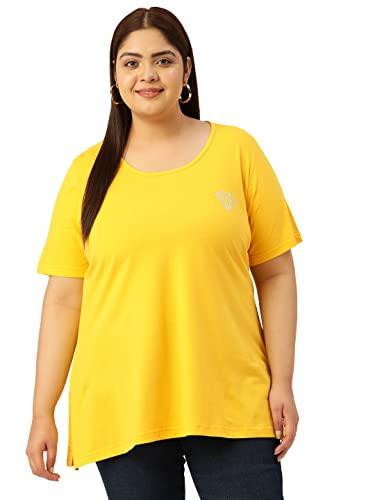 therebelinme plus size women's yellow solid color knitted t-shirt(xxxxxl)