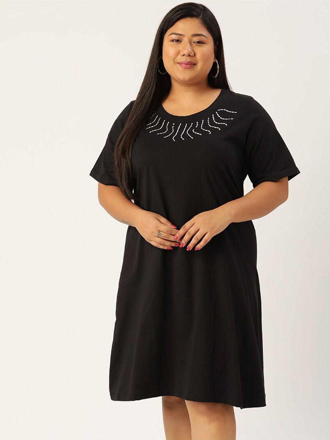 therebelinme plus size women black pure cotton a-line dress