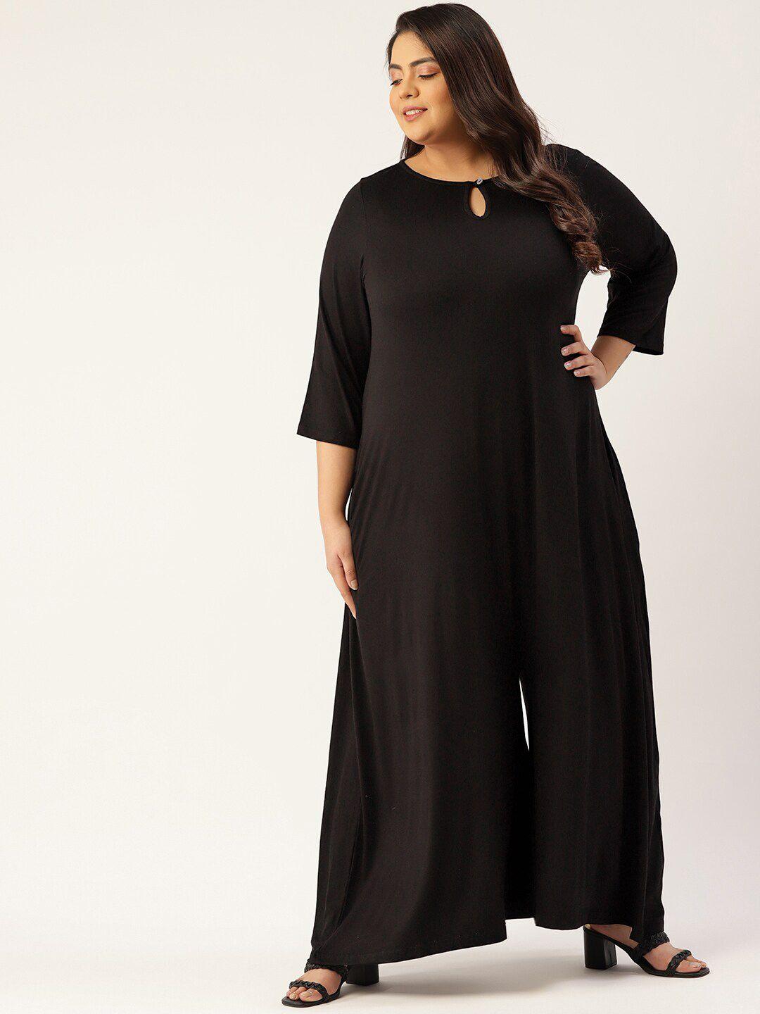 therebelinme plus size women black solid knitted culotte jumpsuit