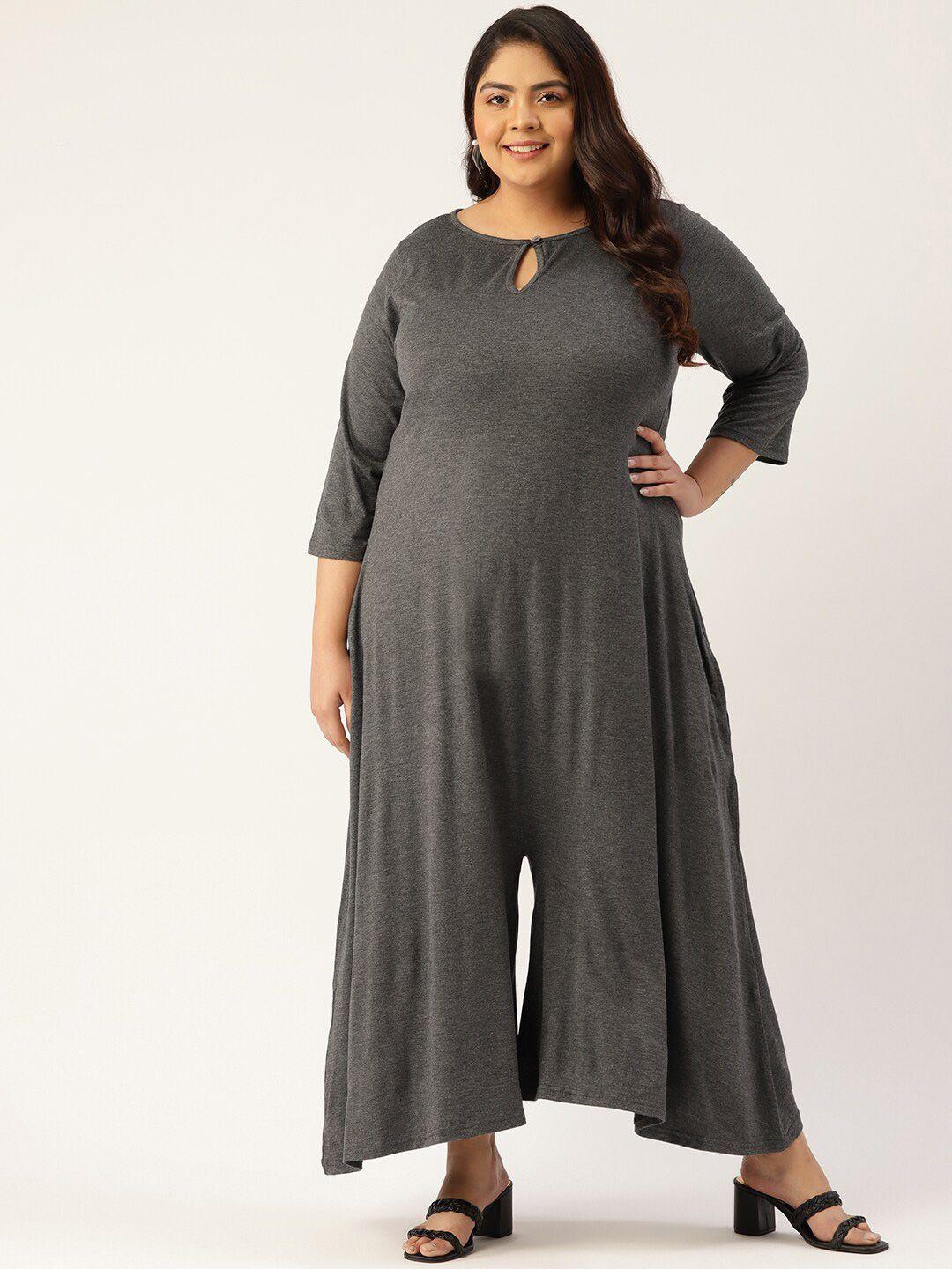 therebelinme plus size women charcoal solid knitted culotte jumpsuit