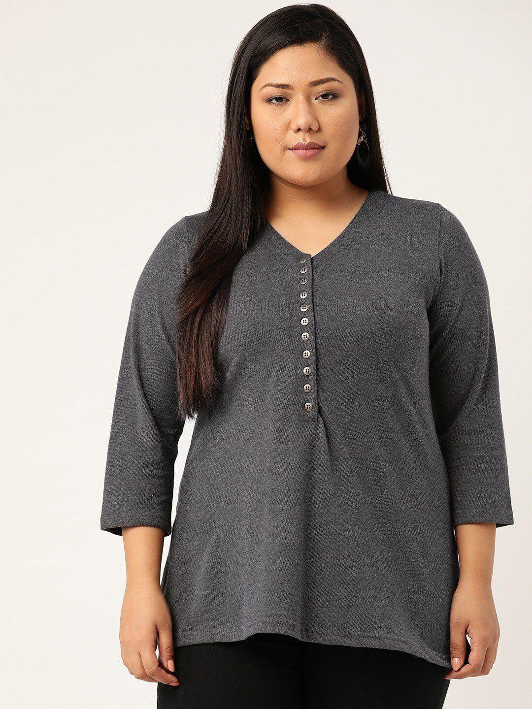 therebelinme plus size women charcoal v-neck a-line cotton t-shirt