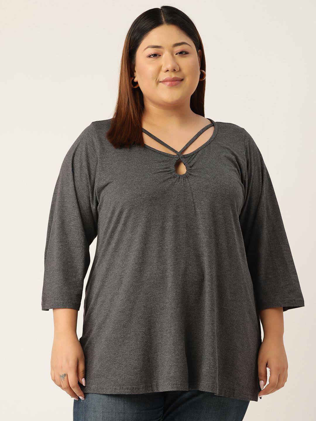 therebelinme plus size women keyhole neck longline top