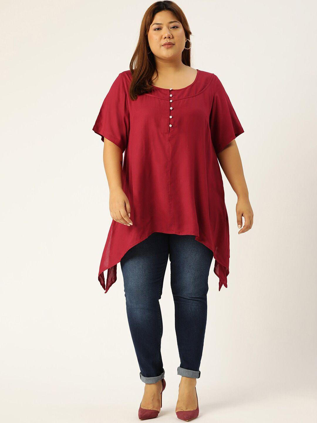 therebelinme plus size women maroon asymmetric hem longline top