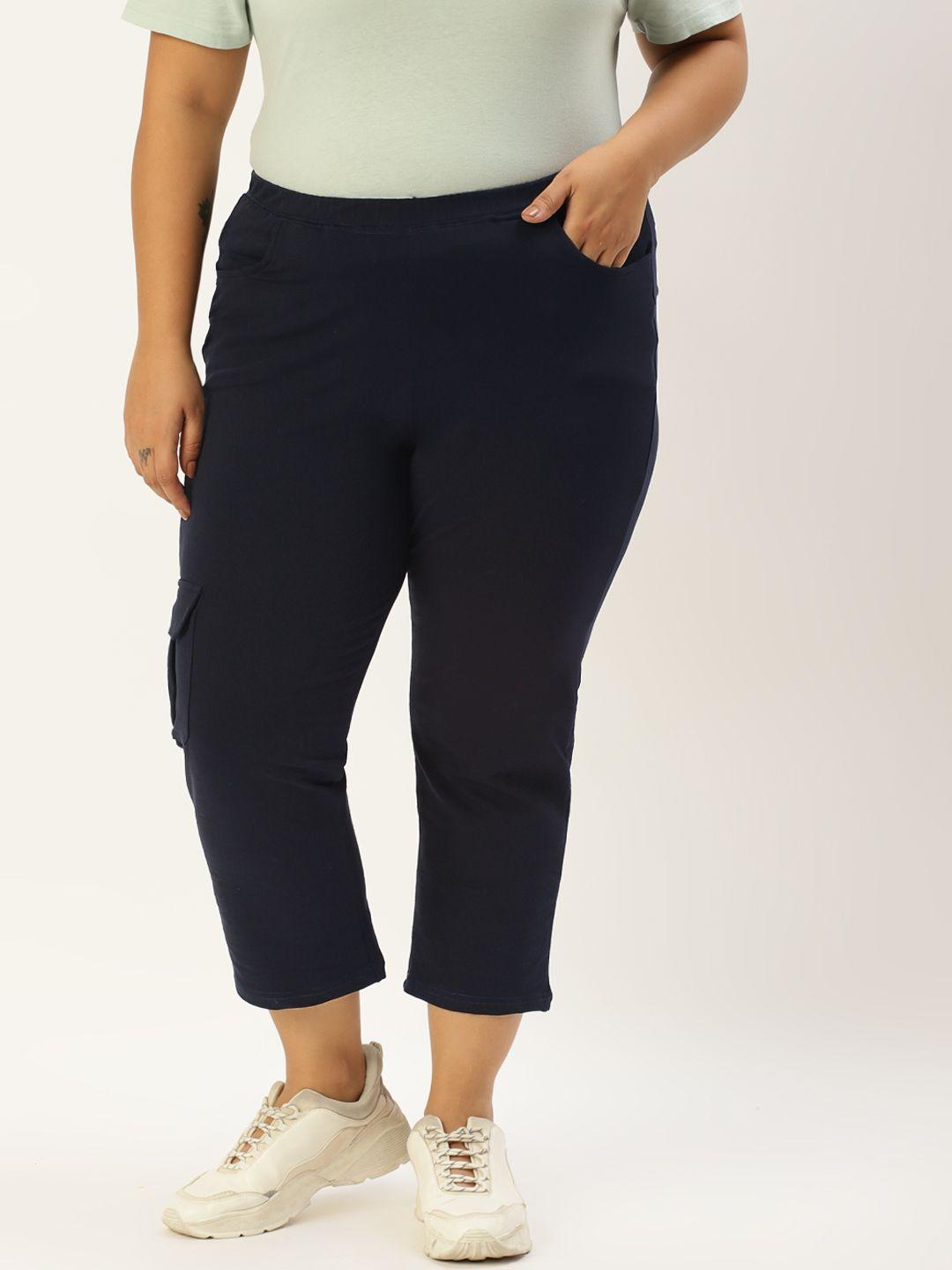 therebelinme plus size women navy blue solid capris