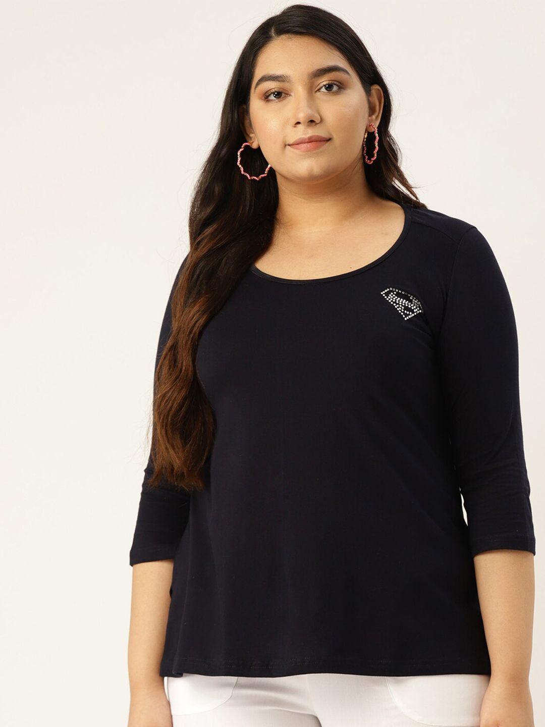 therebelinme plus size women navy blue t-shirt