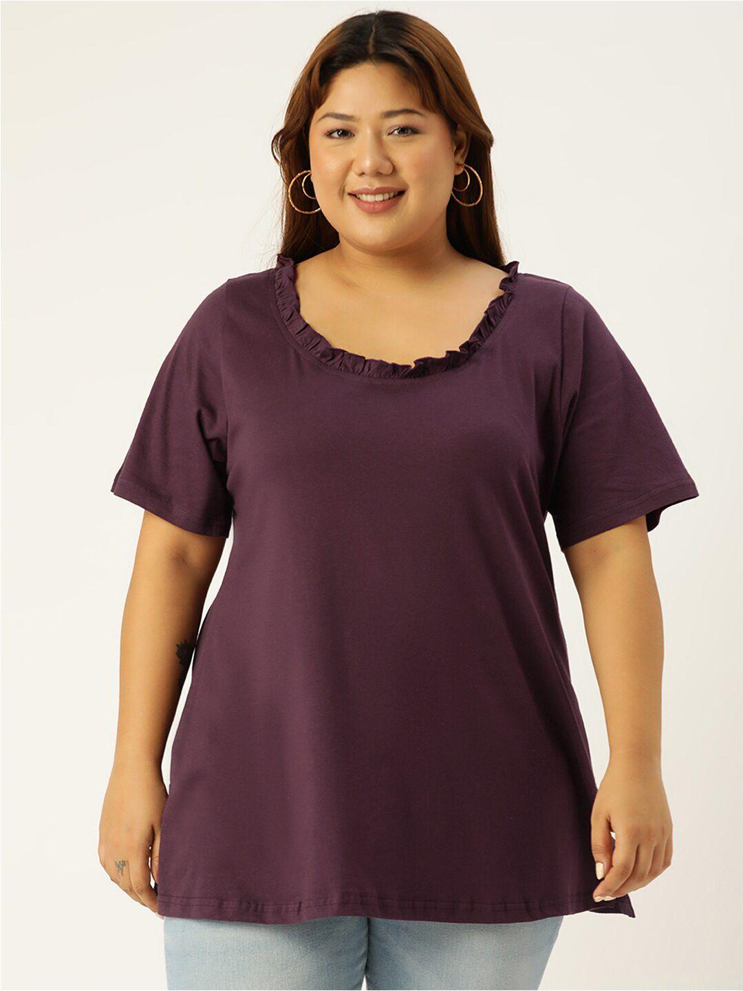 therebelinme plus size women purple solid cotton t-shirt