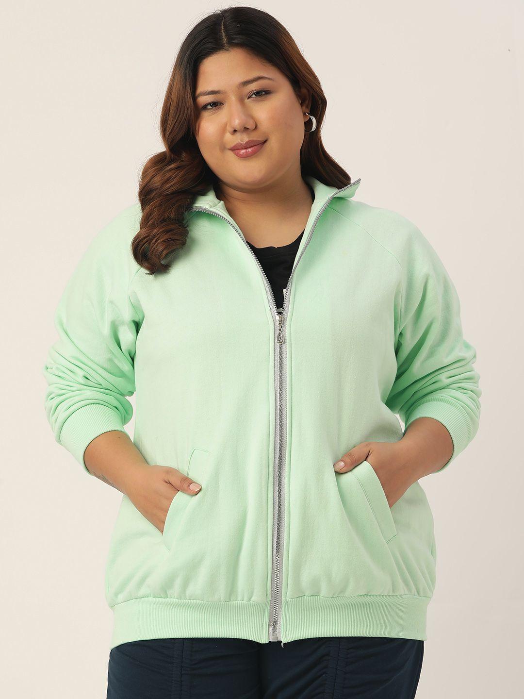 therebelinme plus size women sea green  fleece sporty jacket