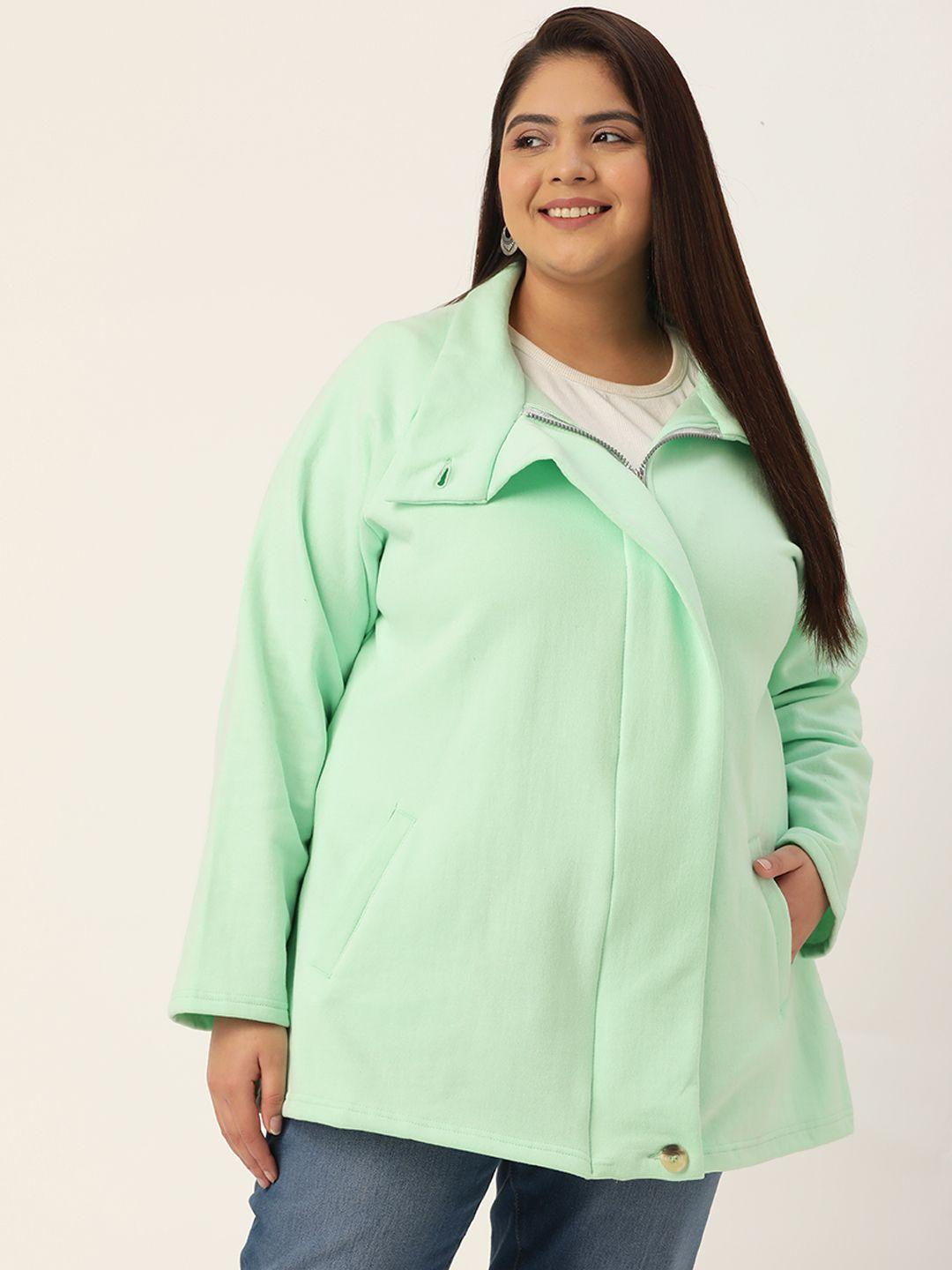 therebelinme plus size women sea green fleece tailored jacket