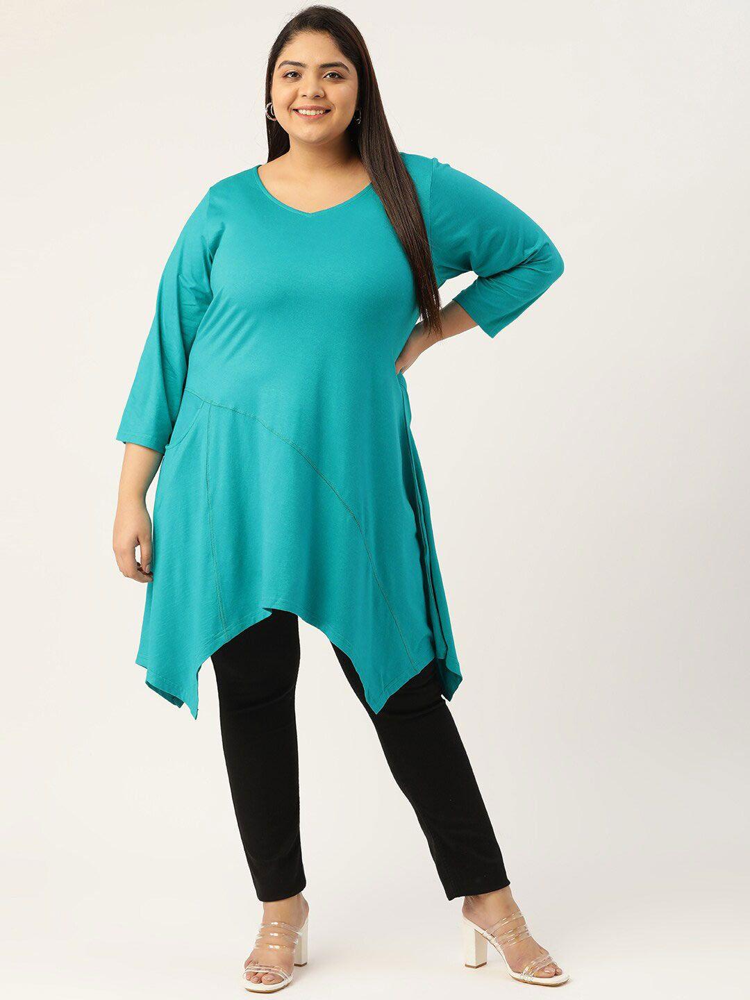 therebelinme plus size women turquoise blue asymmetrical longline top