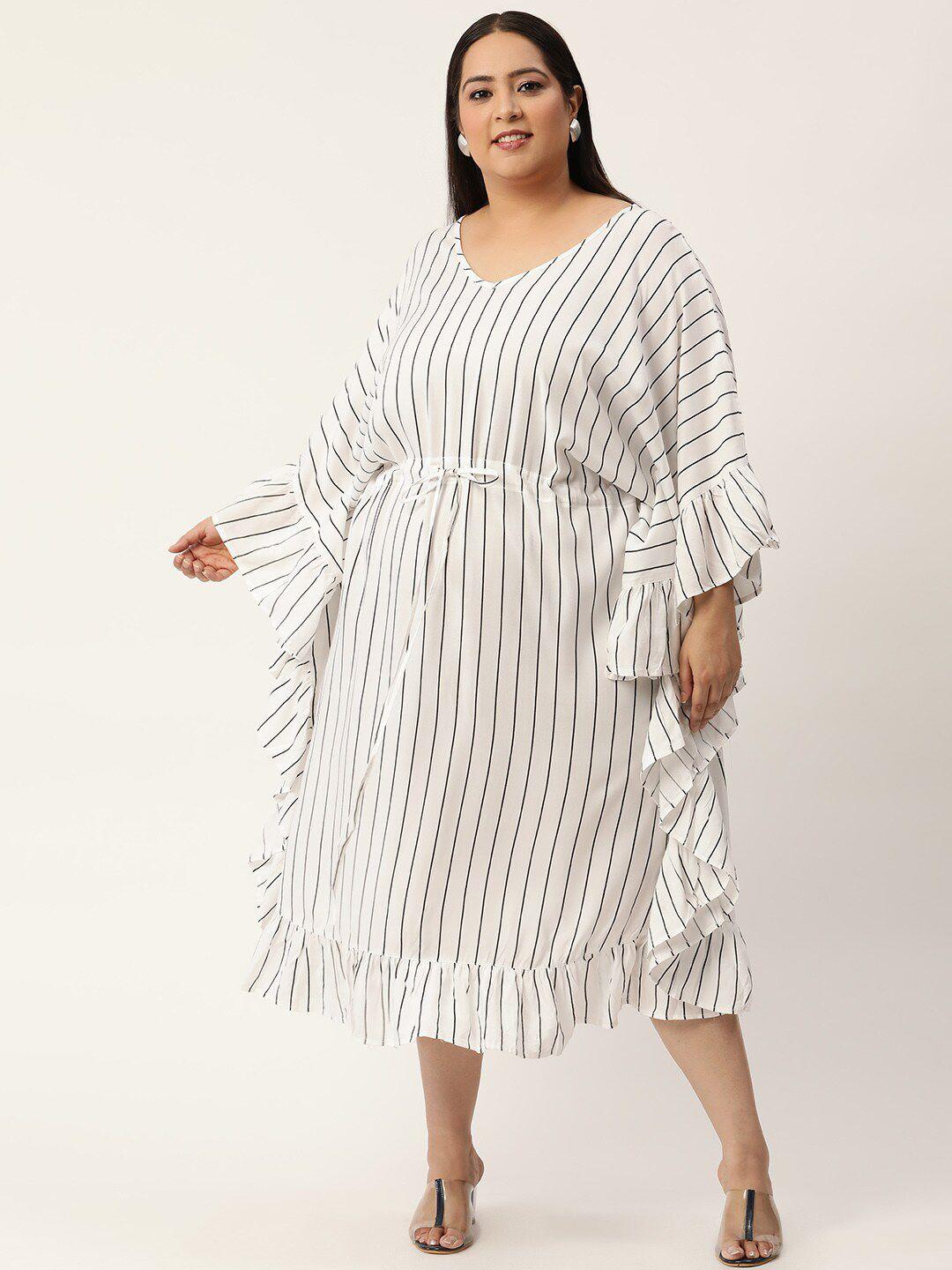 therebelinme plus size women white striped a-line midi dress