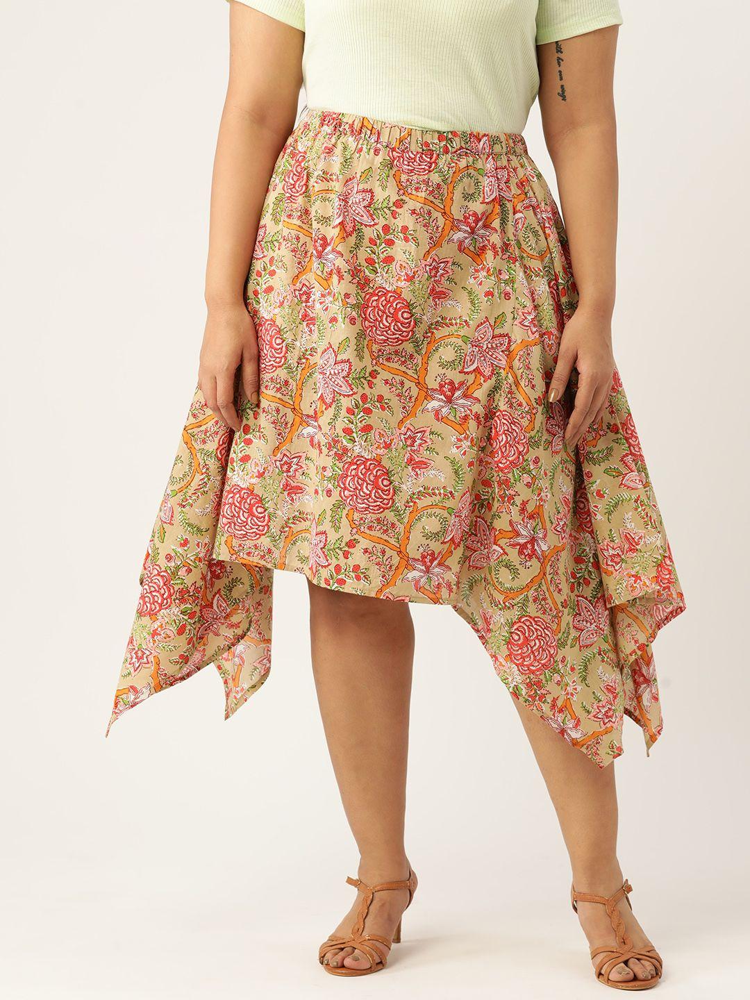 therebelinme printed plus size a-line cotton midi skirt