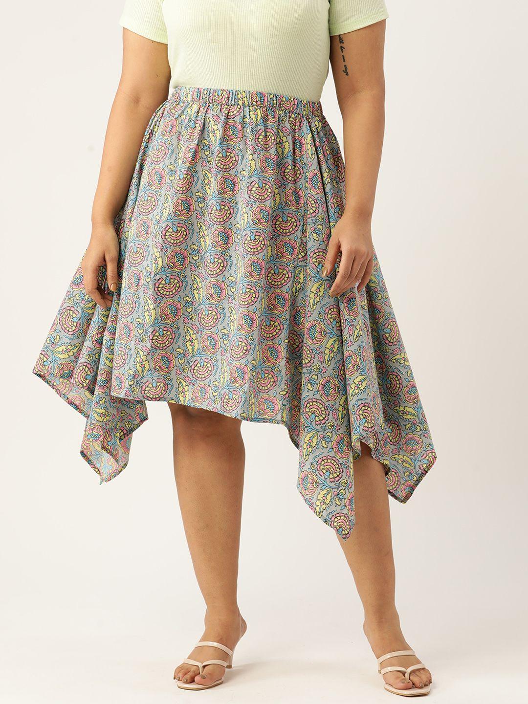 therebelinme printed plus size a-line cotton midi skirt