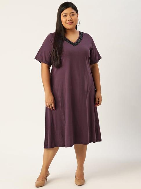 therebelinme purple cotton embellished midi dress