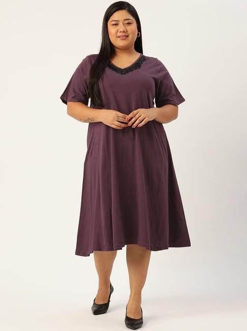 therebelinme purple cotton embellished midi dress