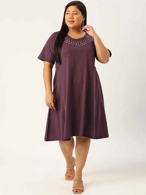 therebelinme purple cotton embellished midi dress