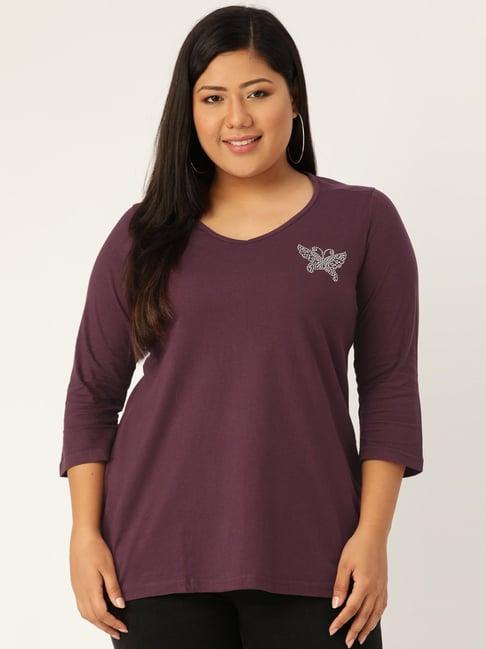 therebelinme purple cotton embellished t-shirt