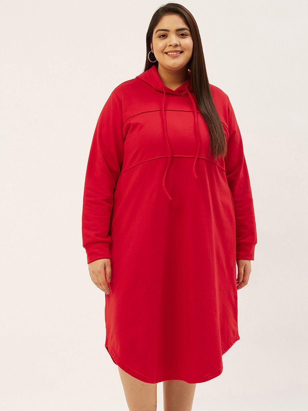 therebelinme red a-line midi cotton dress