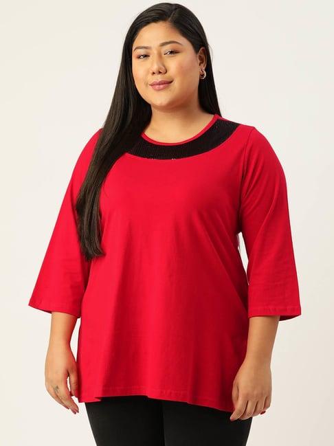 therebelinme red cotton embellished top