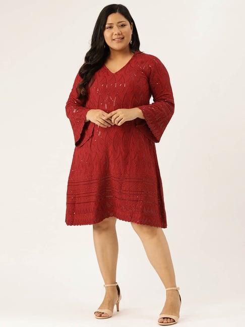 therebelinme red embellished midi a-line dress