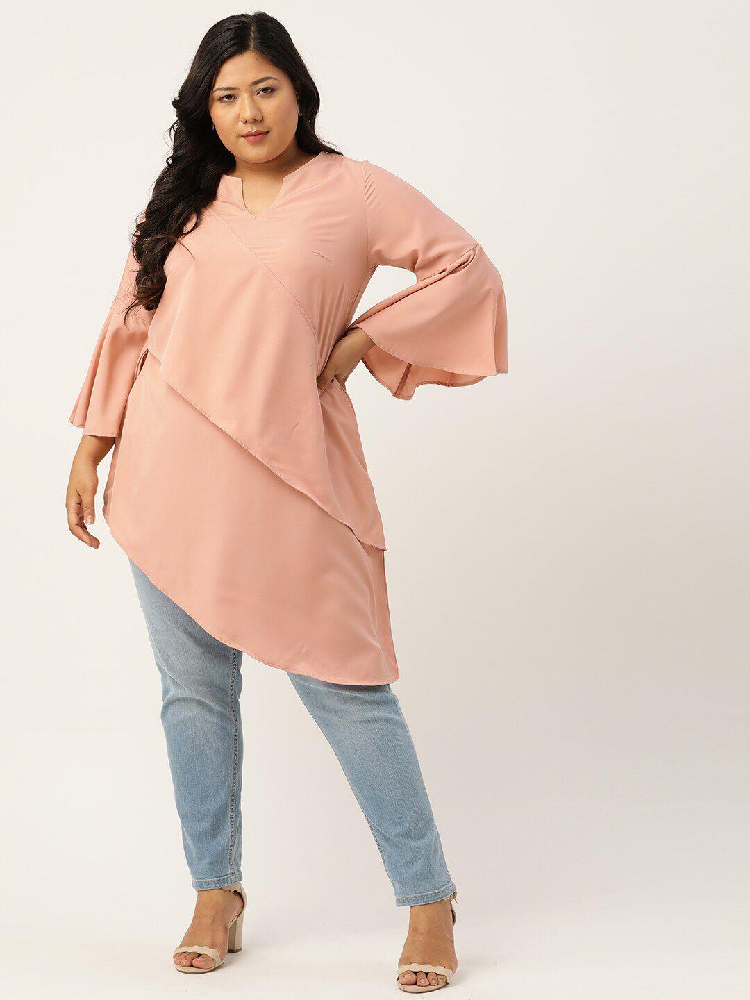 therebelinme rose layered crepe longline top