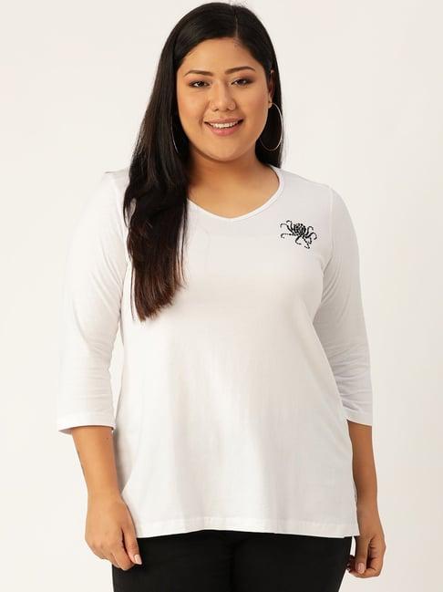 therebelinme white cotton embellished t-shirt