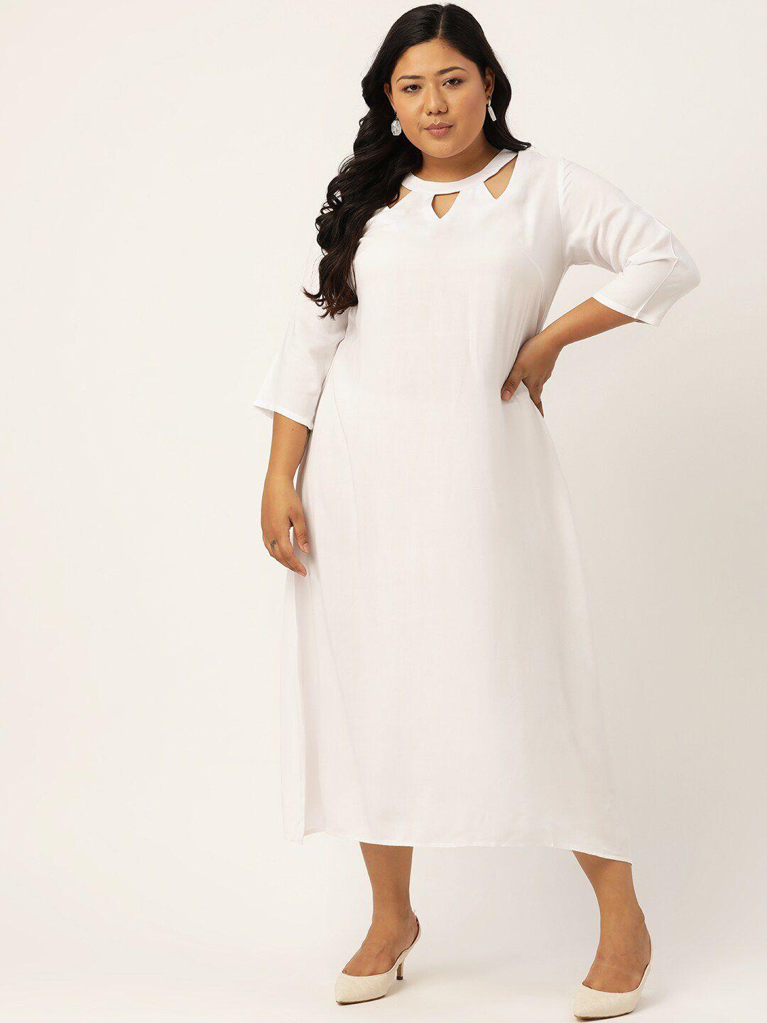 therebelinme white keyhole neck a-line midi dress