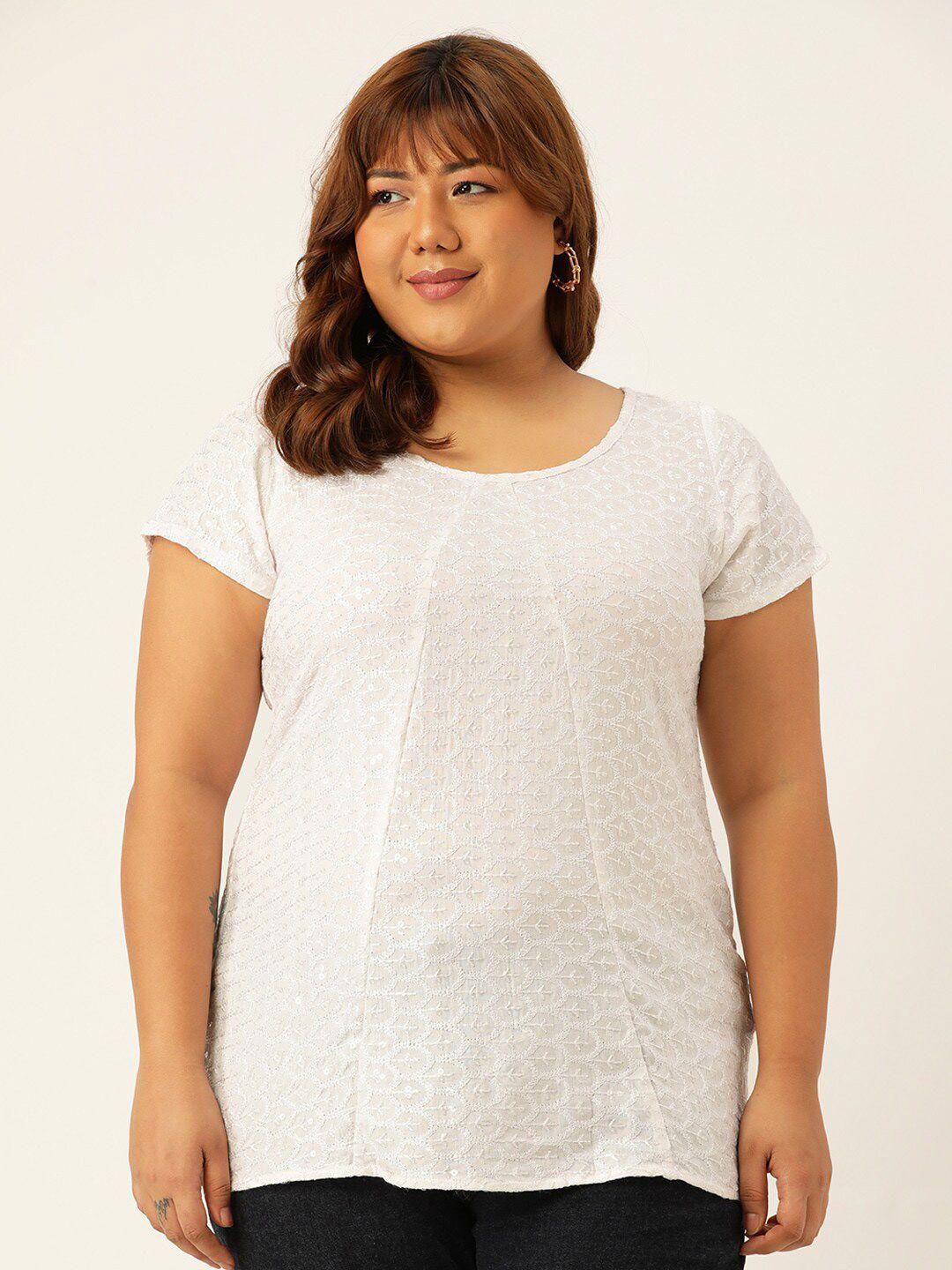 therebelinme women's white plus size white solid round neck top