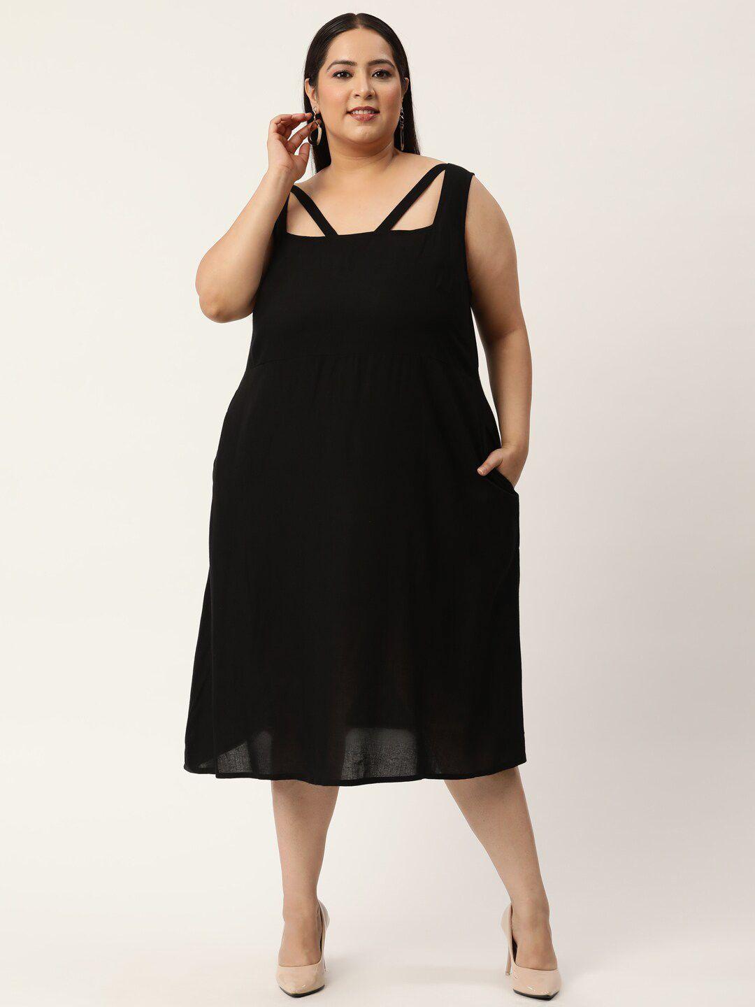 therebelinme women  plus size black a-line midi dress