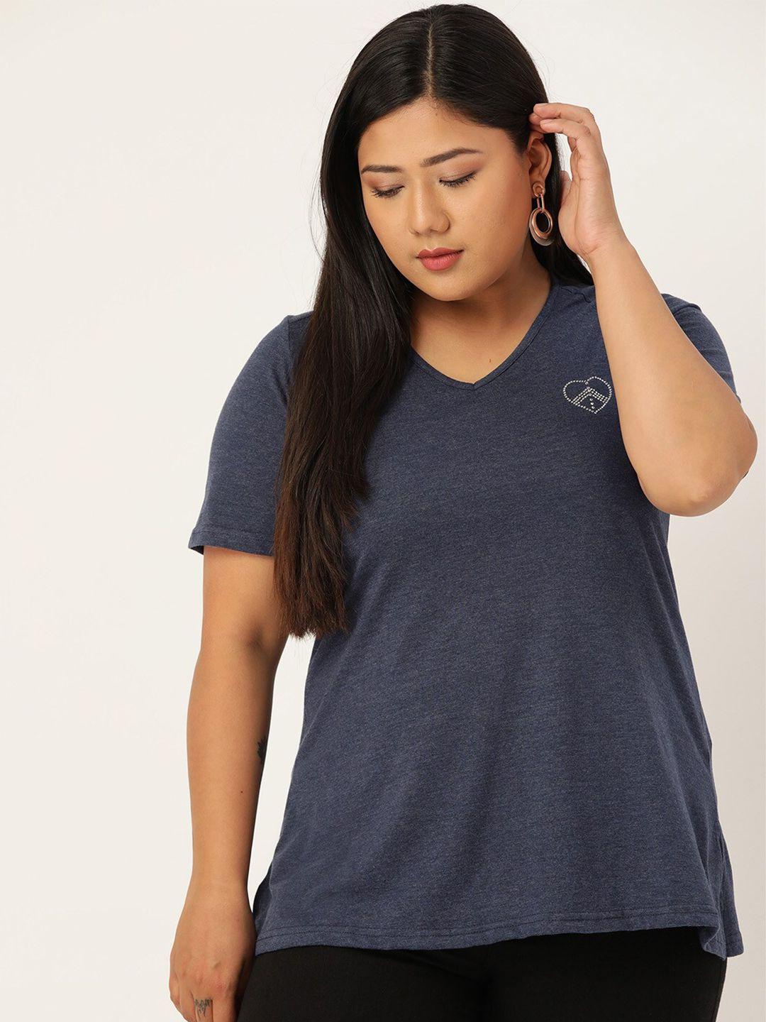 therebelinme women blue v-neck plus size t-shirt