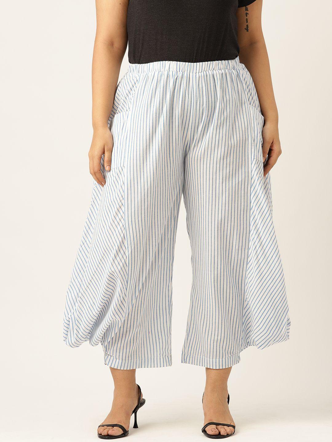 therebelinme women cotton striped loose fit high-rise pleated trousers