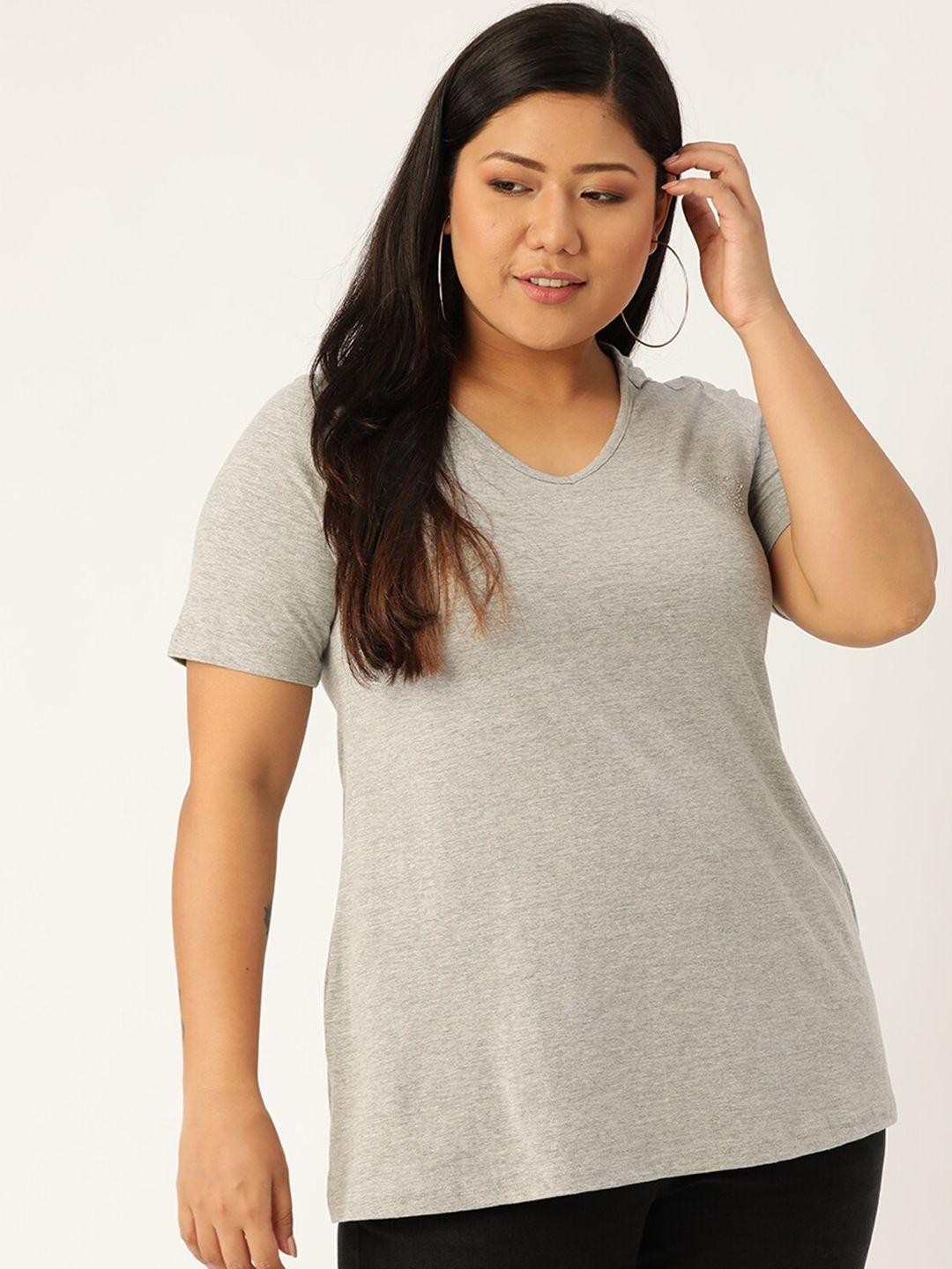 therebelinme women grey v-neck plus size cotton t-shirt