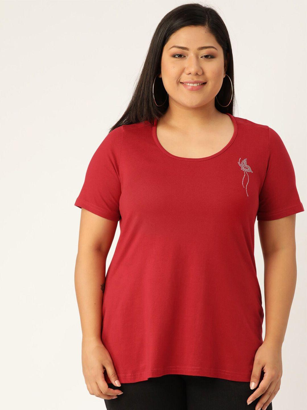 therebelinme women maroon  plus size t-shirt