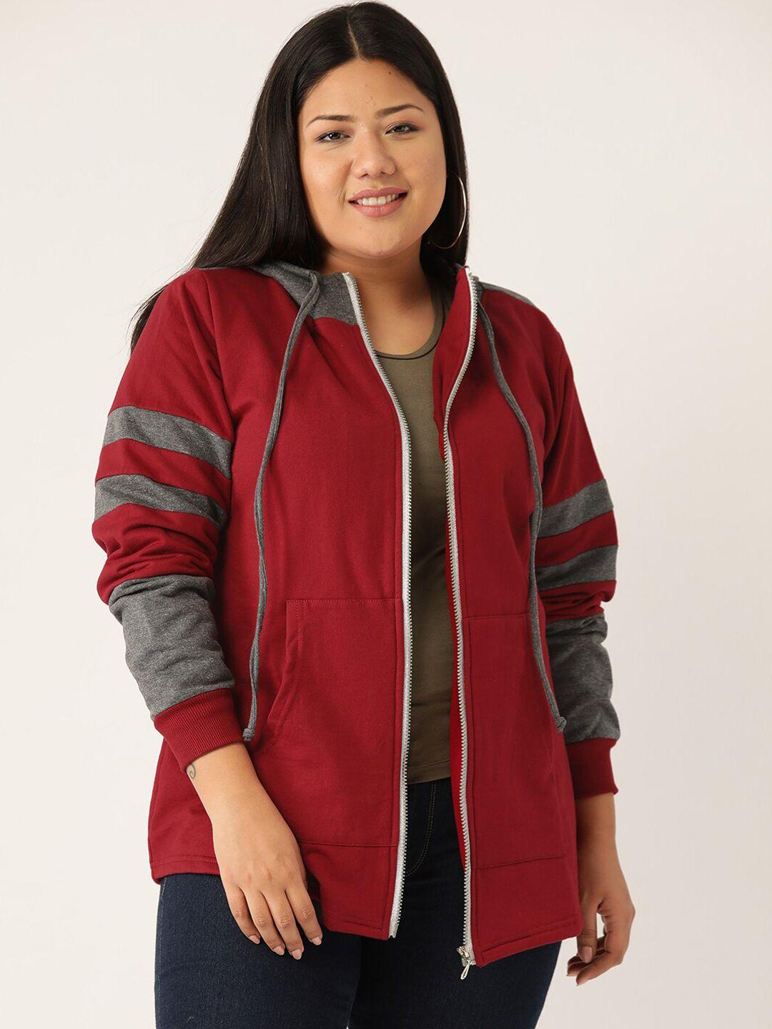 therebelinme women maroon striped fleece tailored jacket