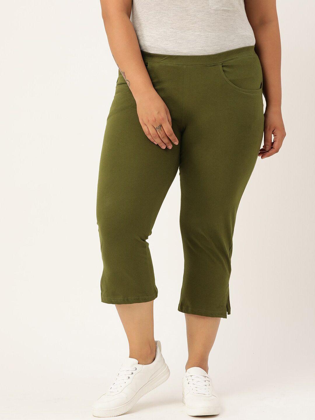 therebelinme women olive green  pure cotton capris