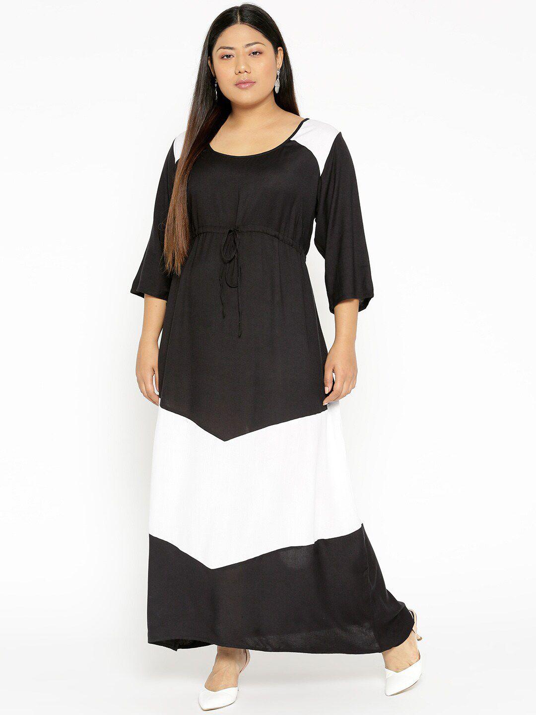 therebelinme women plus size black & white colourblocked viscose rayon maxi dress